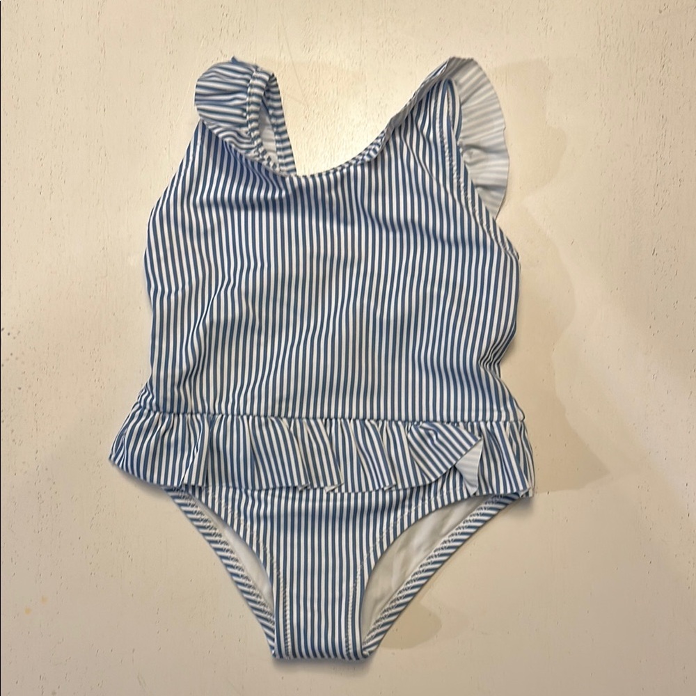 NWT Jacadi Paris Baby Girl Striped Swimsuit, Blue & White Size 18M